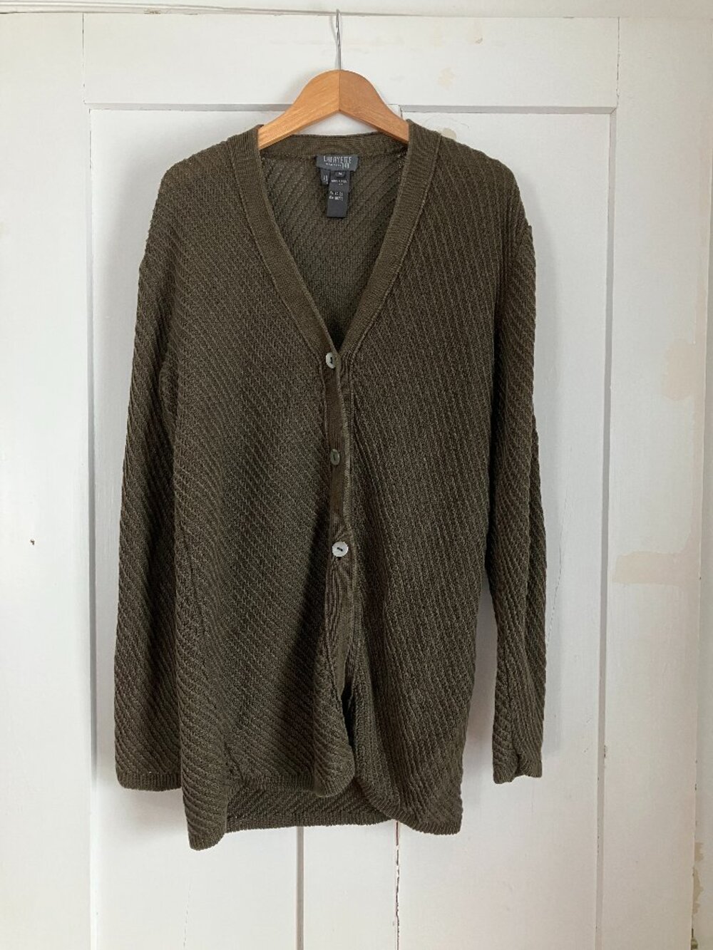 Lafayette 148 woven olive green cardigan sz M